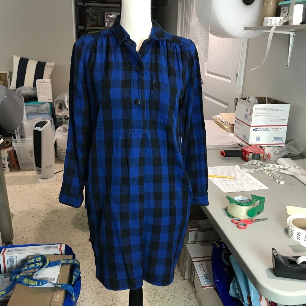 Women's Madewell Blue/black Buffalo check flannel Shirt Dress Size XS